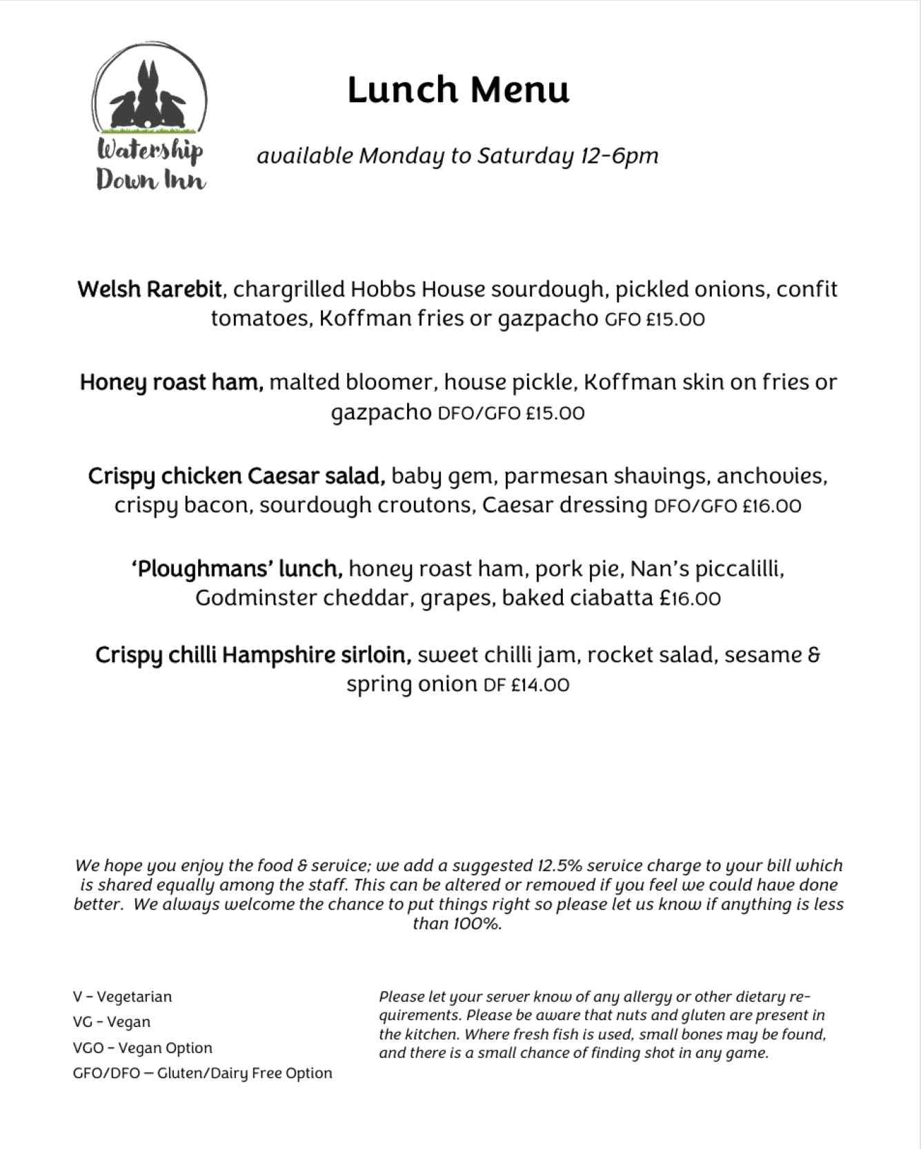Lunch menu