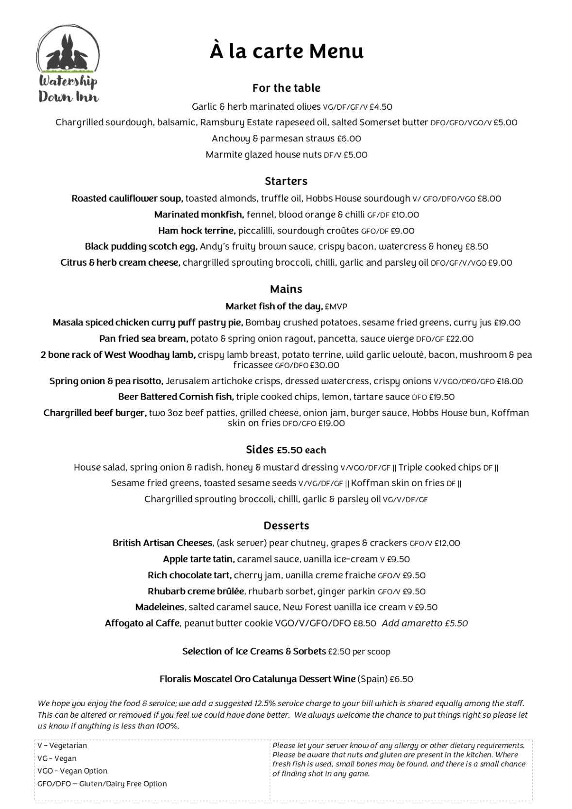À la carte menu