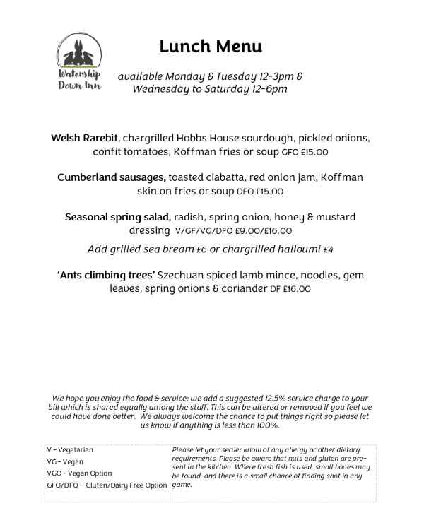 Lunch menu