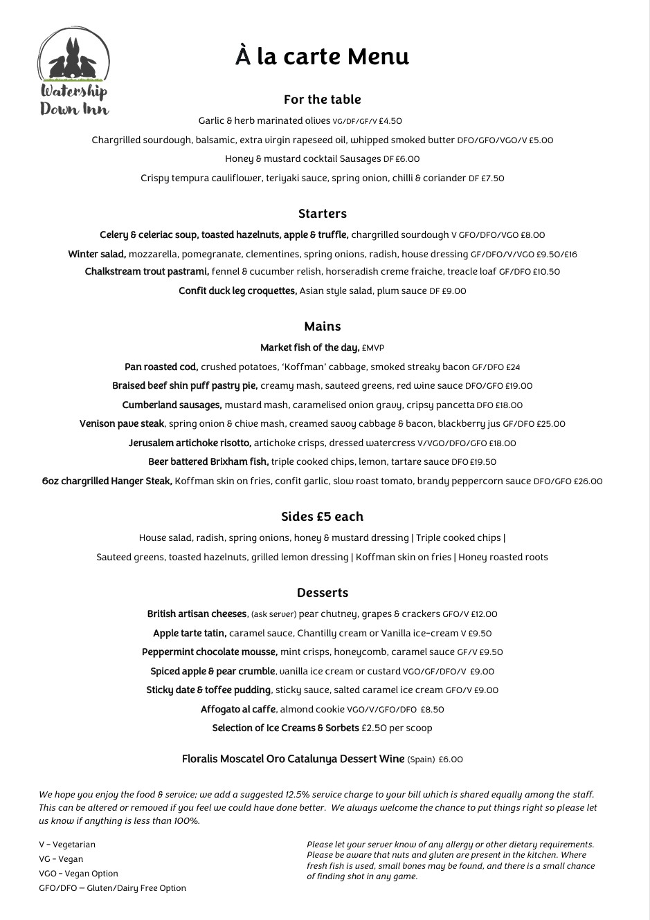 Q4 A la Carte Menu